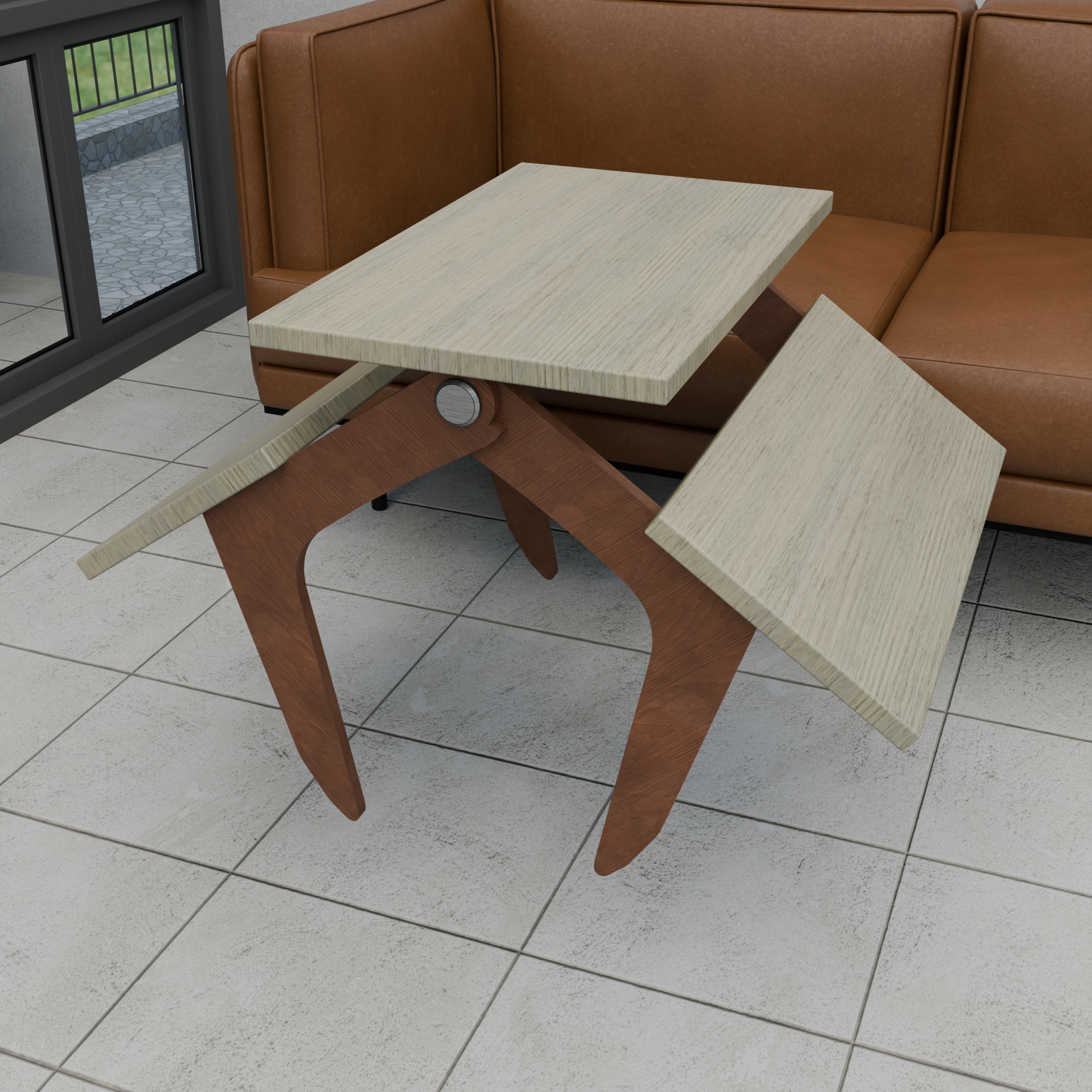 3-Level Expanding Center Table with Dual Flip-Out Wings