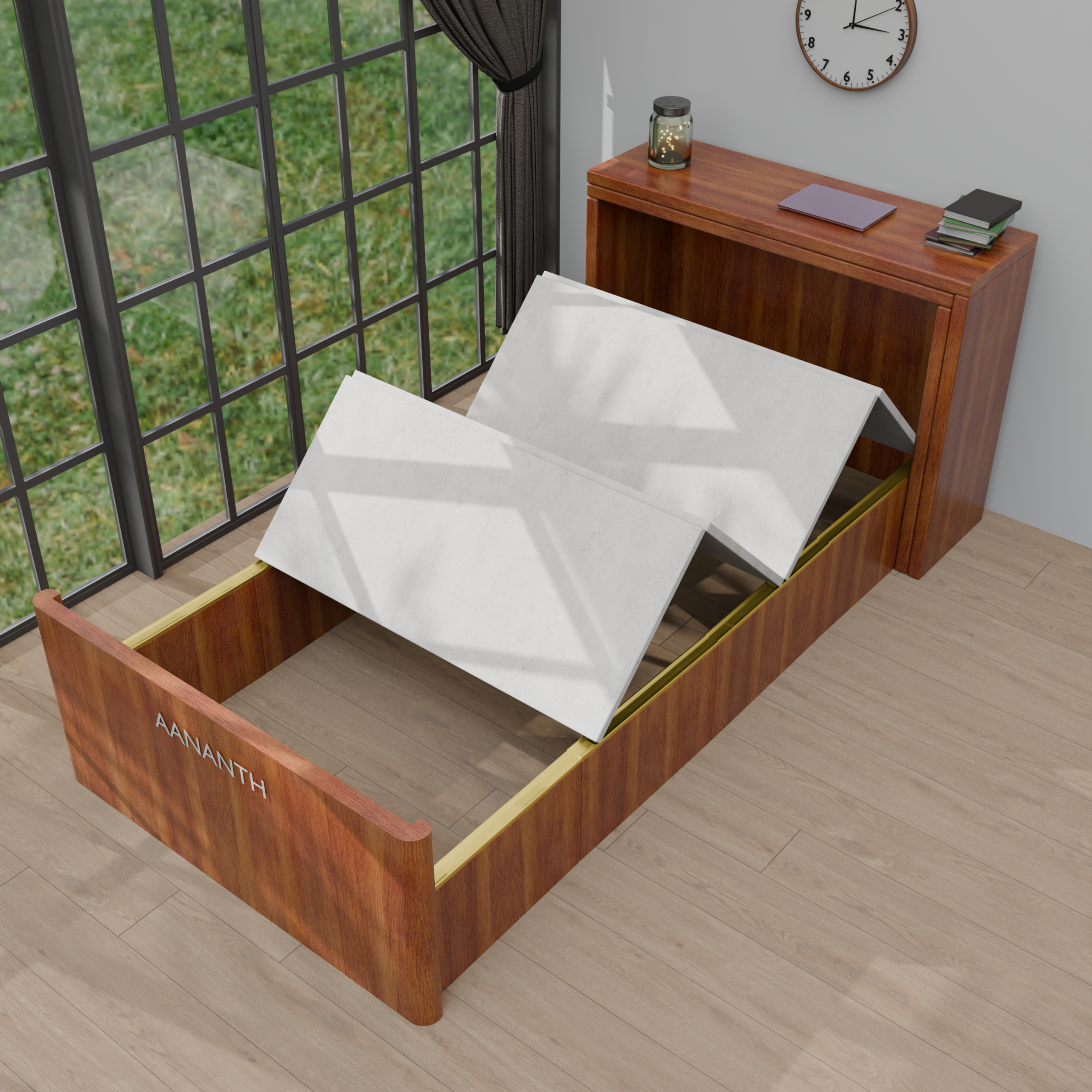 3-in-1 Space-Saving Suite | Convertible Murphy Bed with Rotating L-Shaped Study Desk & Storage Console