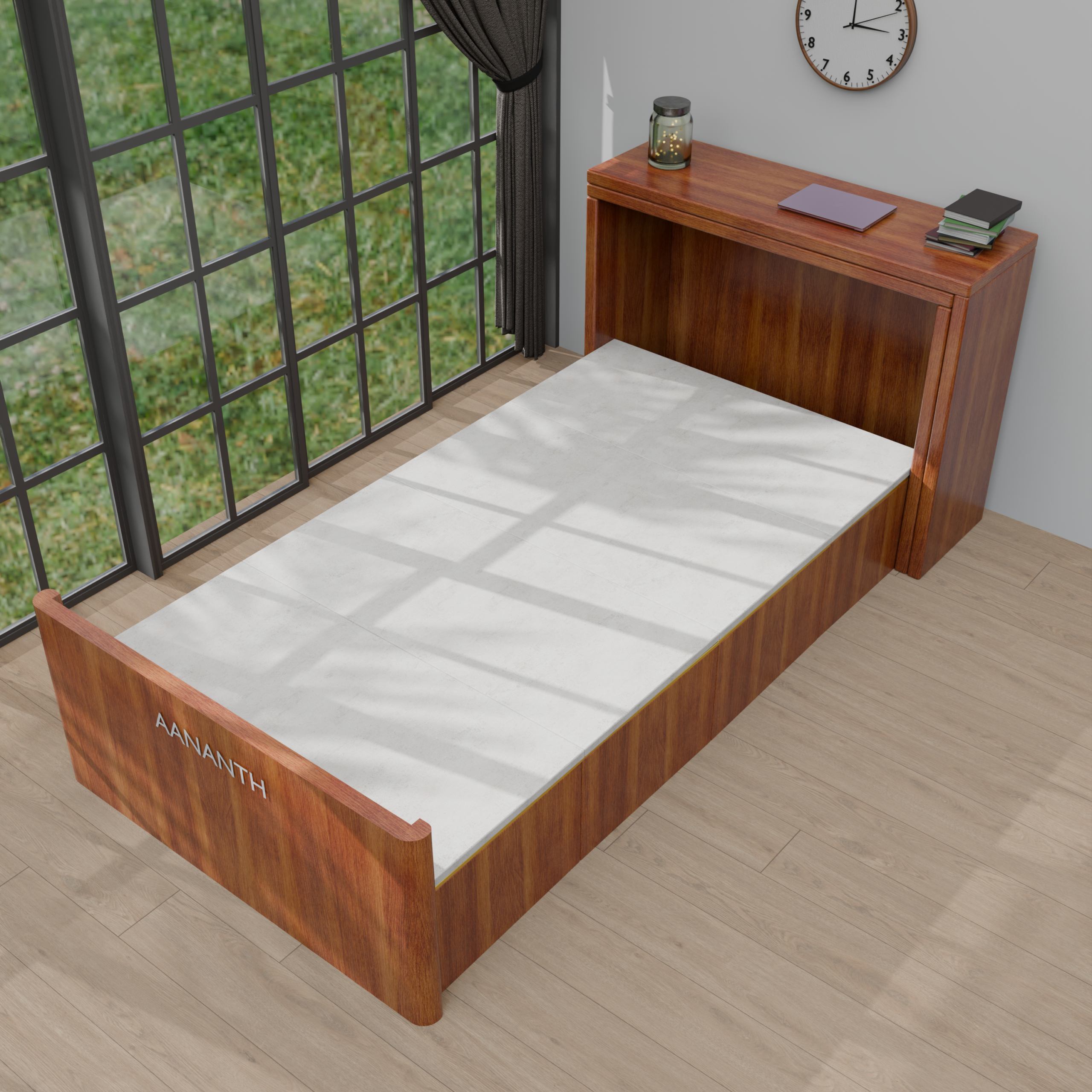 3-in-1 Space-Saving Suite | Convertible Murphy Bed with Rotating L-Shaped Study Desk & Storage Console