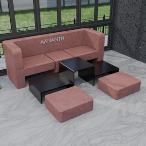 Modular Seating with Two Nested Ottomans and Integrated Coffee Table | Premium Space-Saving Lounge System