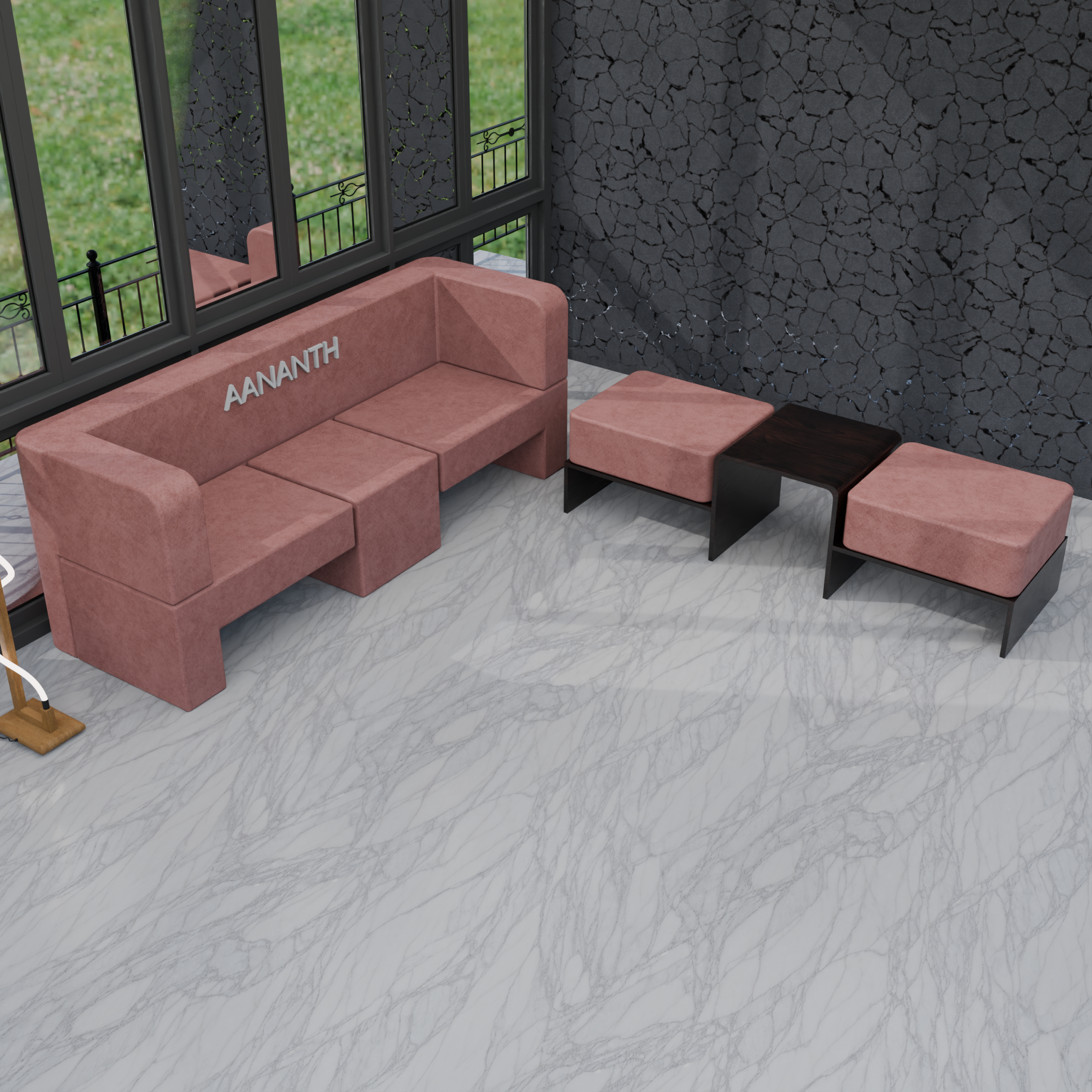Modular Seating with Two Nested Ottomans and Integrated Coffee Table | Premium Space-Saving Lounge System