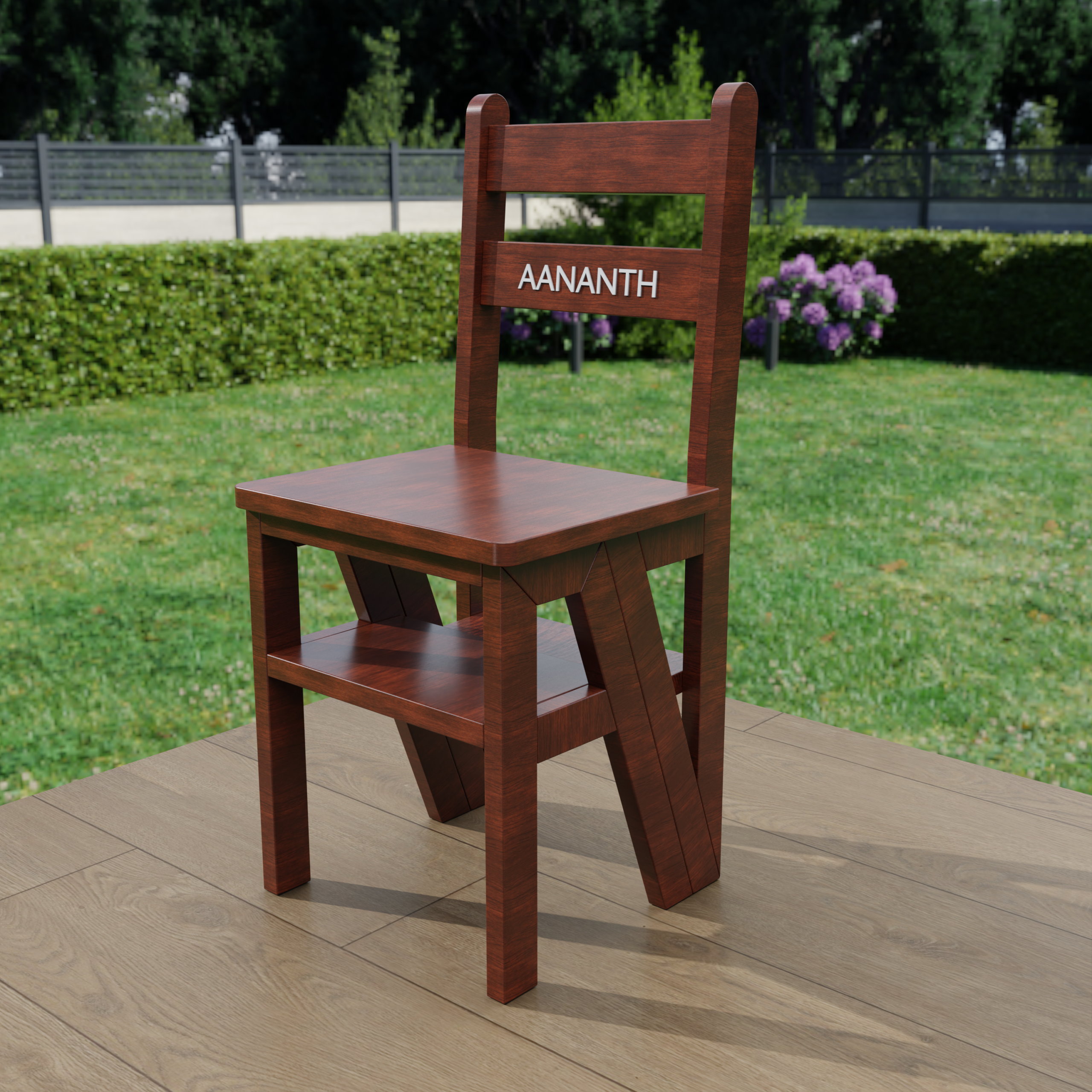 Convertible Chair-to-Step-Ladder l 2-in-1 Solid Wood Library Chair & 3-Tier Utility Ladder