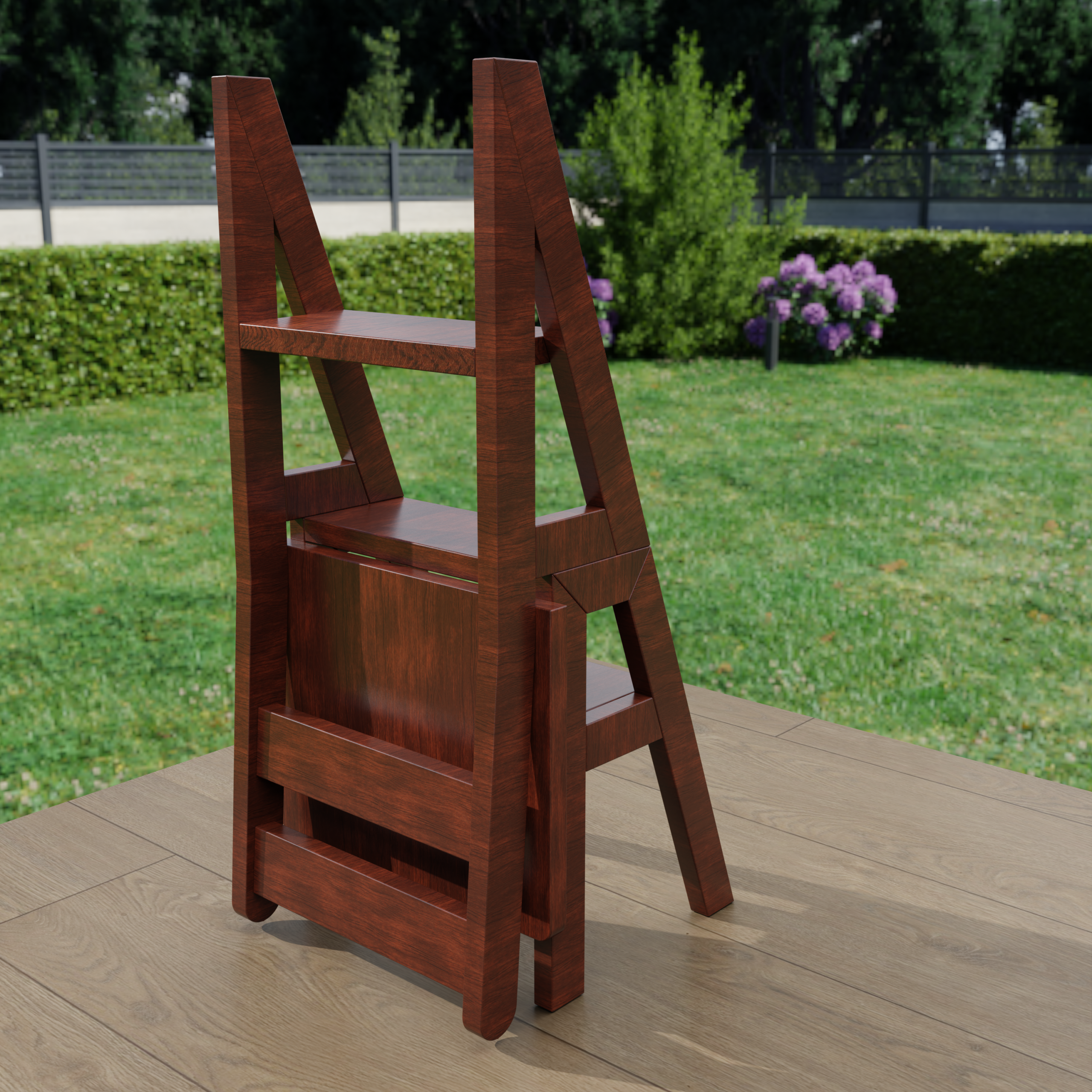 Convertible Chair-to-Step-Ladder l 2-in-1 Solid Wood Library Chair & 3-Tier Utility Ladder