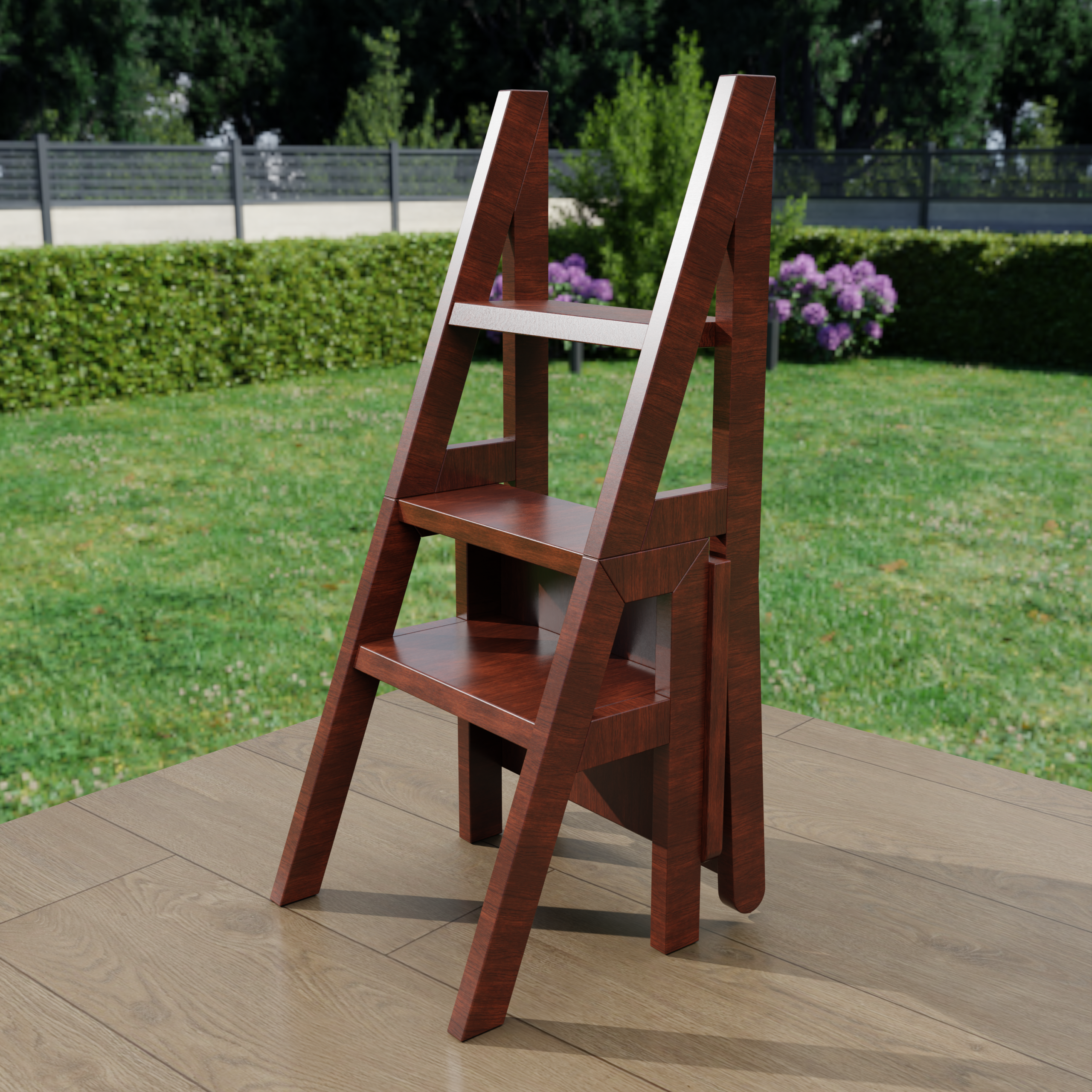 Convertible Chair-to-Step-Ladder l 2-in-1 Solid Wood Library Chair & 3-Tier Utility Ladder