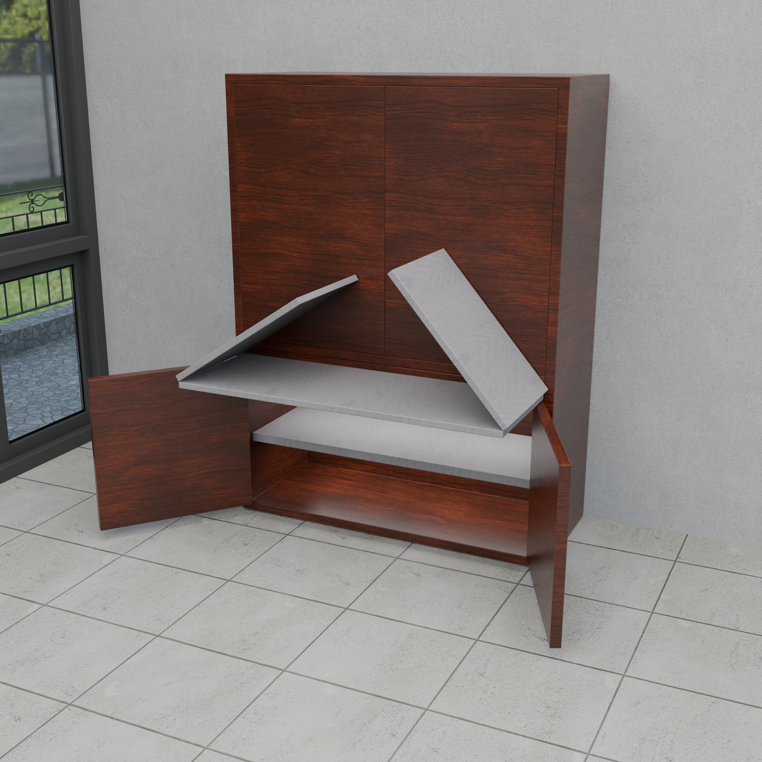 Fold-Away Office Armoire with Integrated Shelving & Expandable Desktop