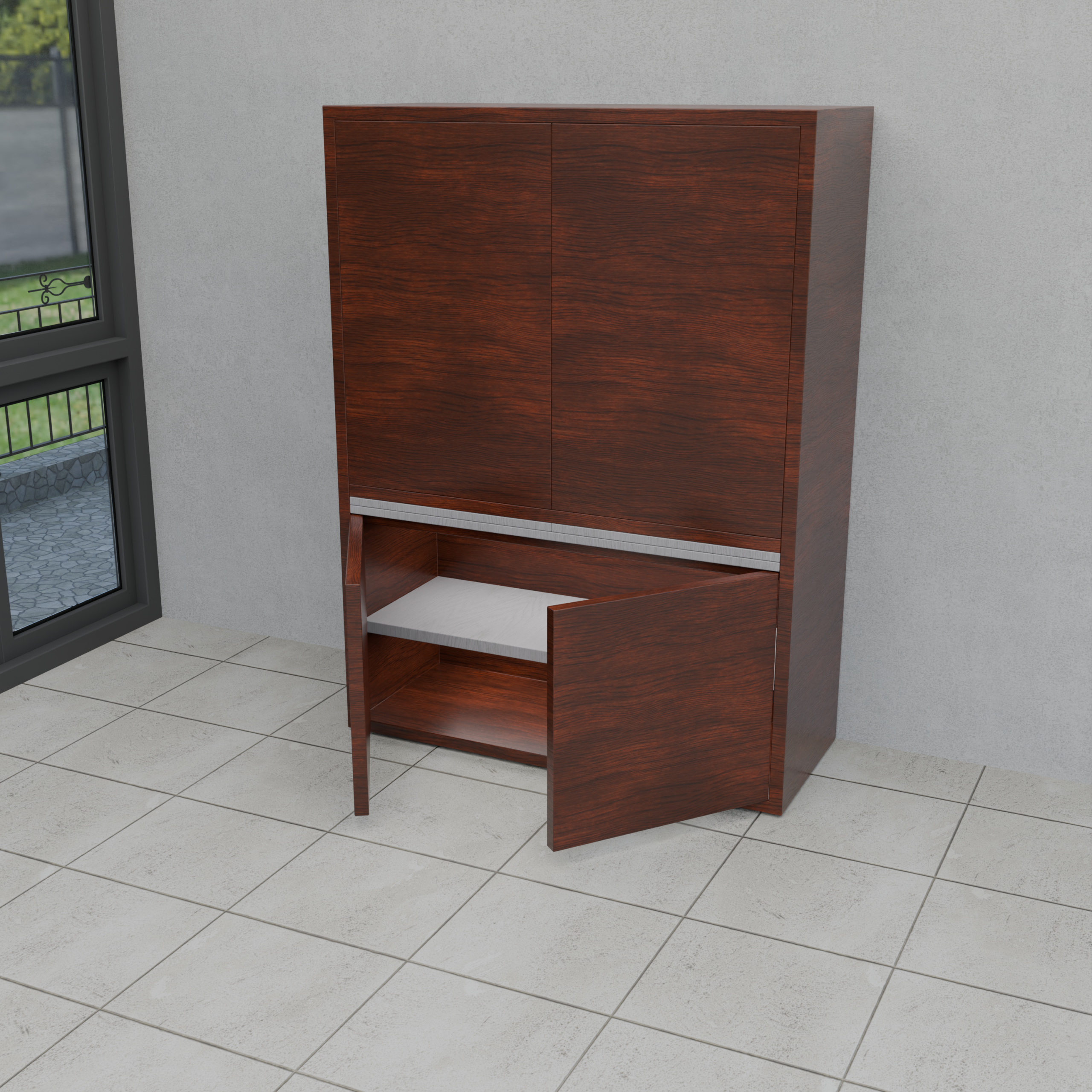 Fold-Away Office Armoire with Integrated Shelving & Expandable Desktop