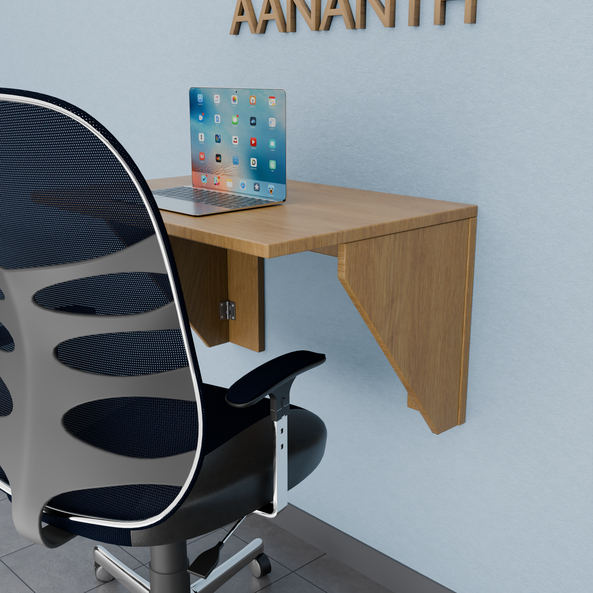 Wall-Mounted Floating Workstation | Vertical Drop-Leaf Secretary Desk