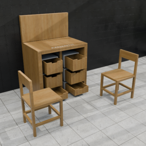 All-in-One Sliding Dining Table with 2 Nested Chairs & Integrated Storage Drawers