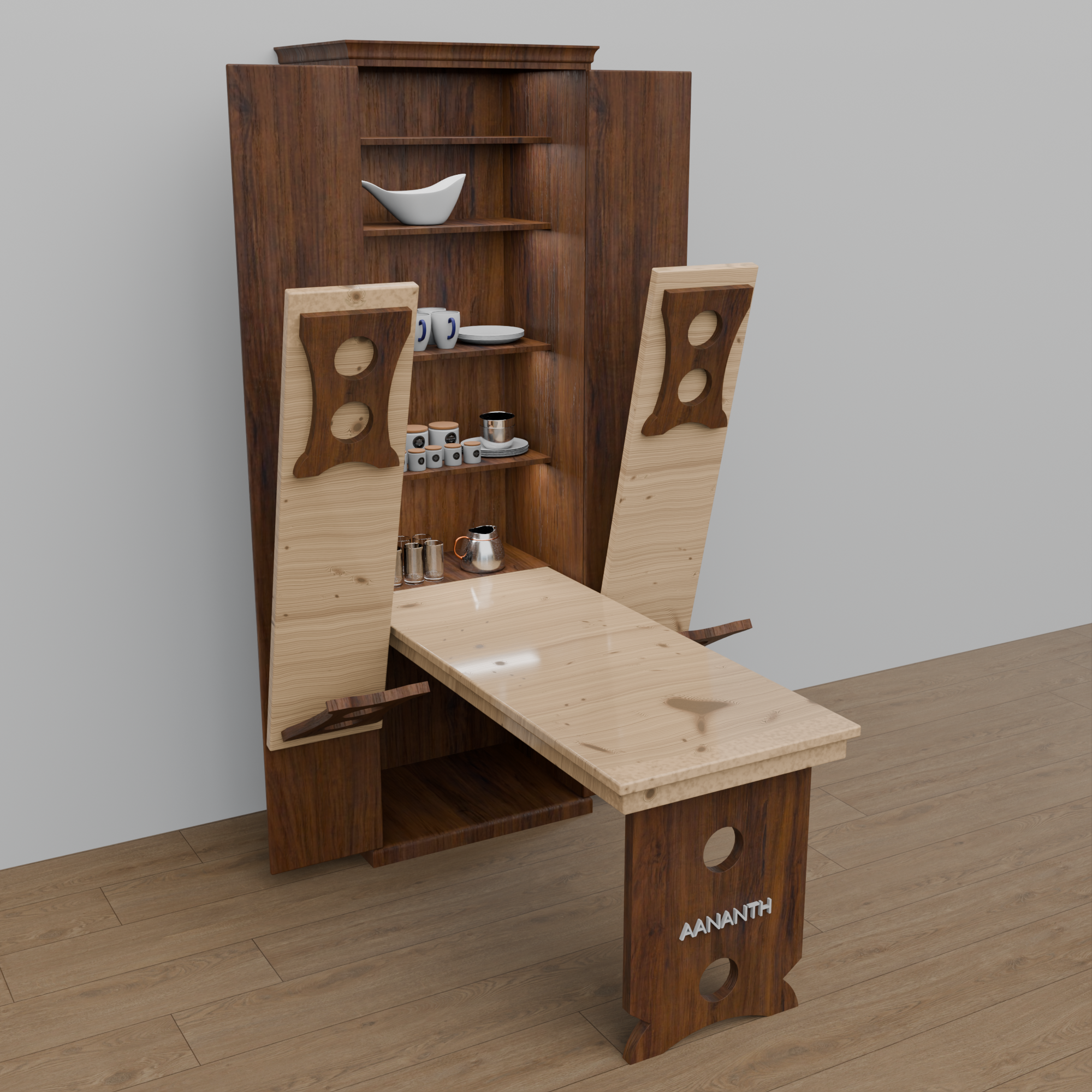 Stealth-Dining Almirah | Cabinet-Integrated Folding Dining Table