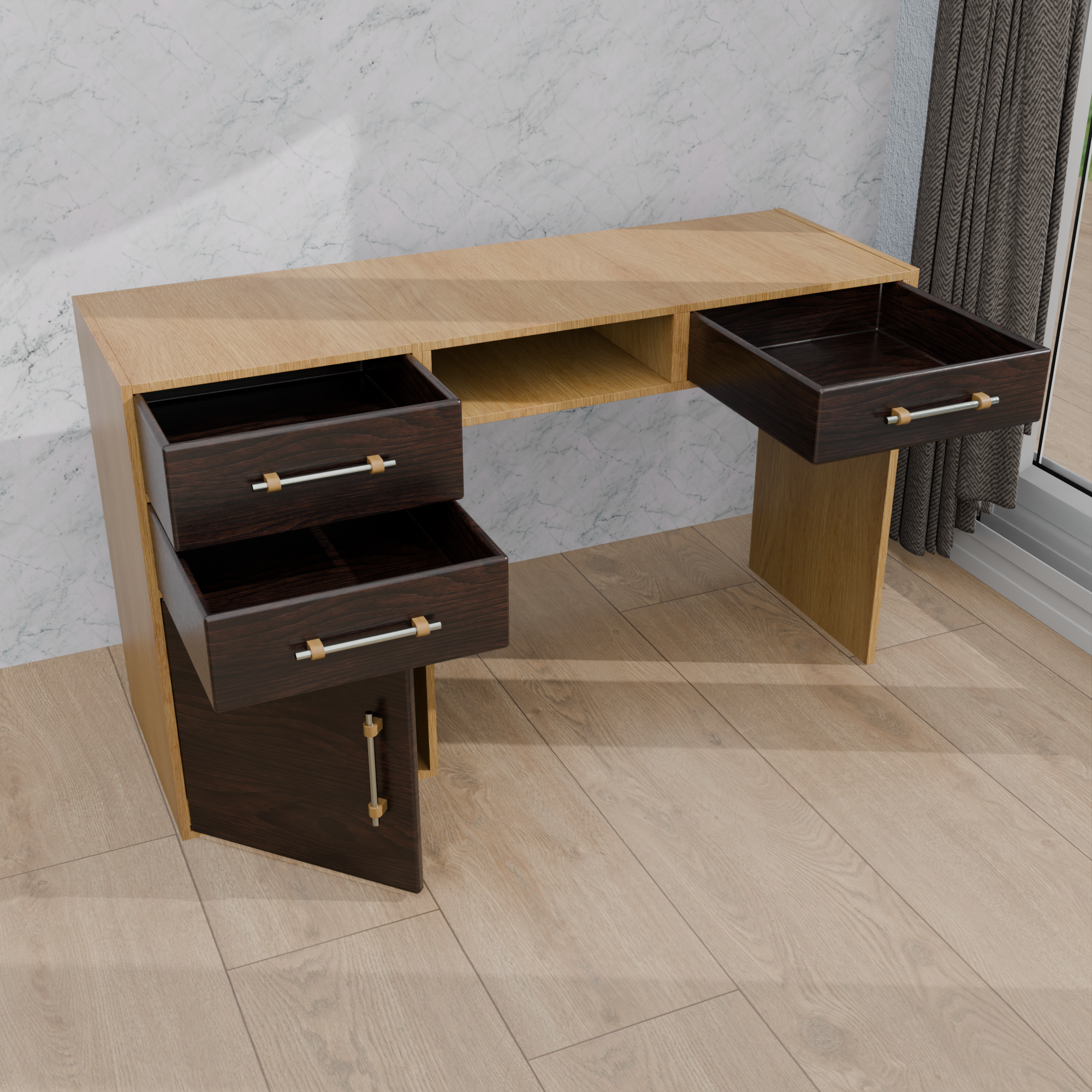 Executive Space-Saver Desk | Folding Drop-Leaf Workstation with 3-Drawer Storage Pedestal