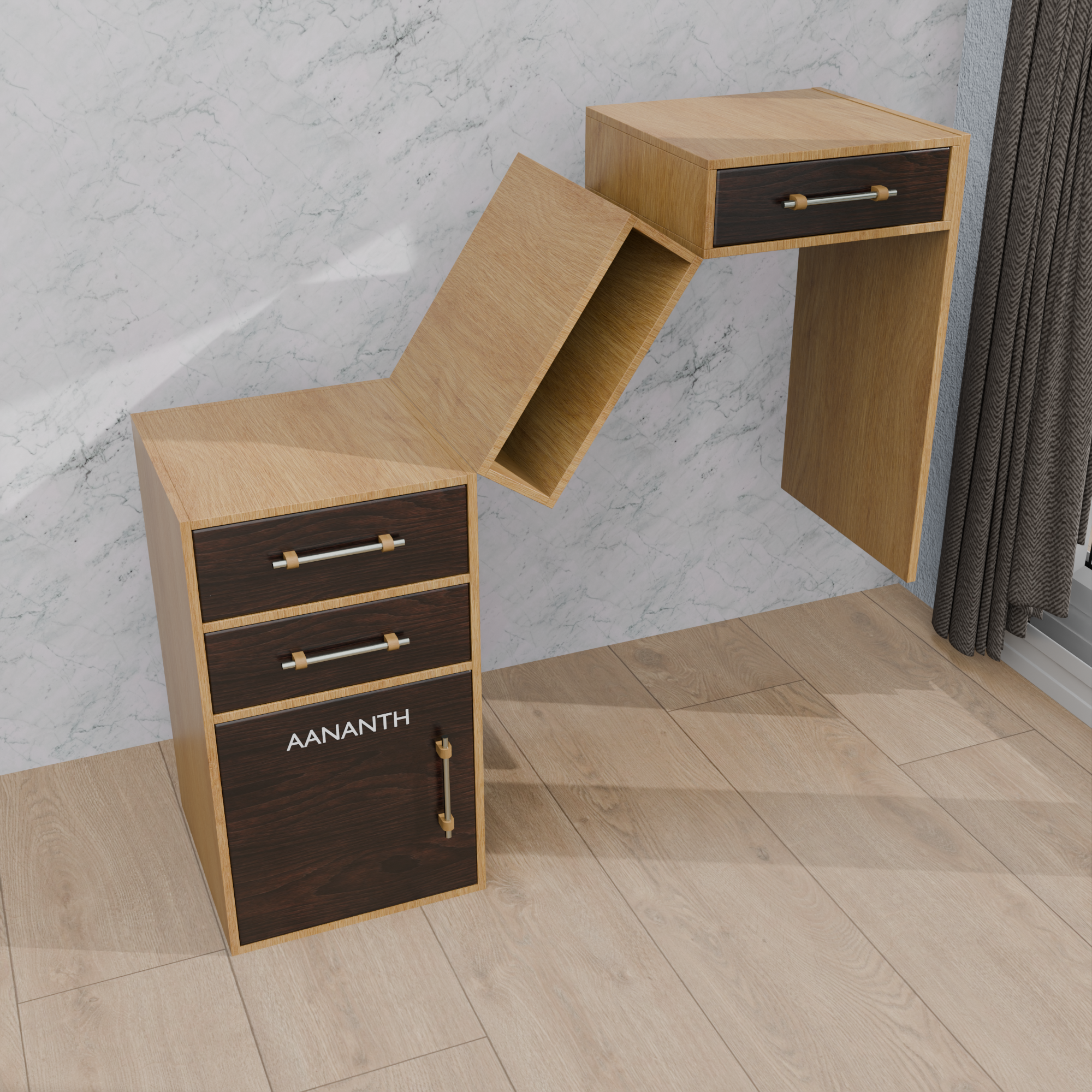 Executive Space-Saver Desk | Folding Drop-Leaf Workstation with 3-Drawer Storage Pedestal