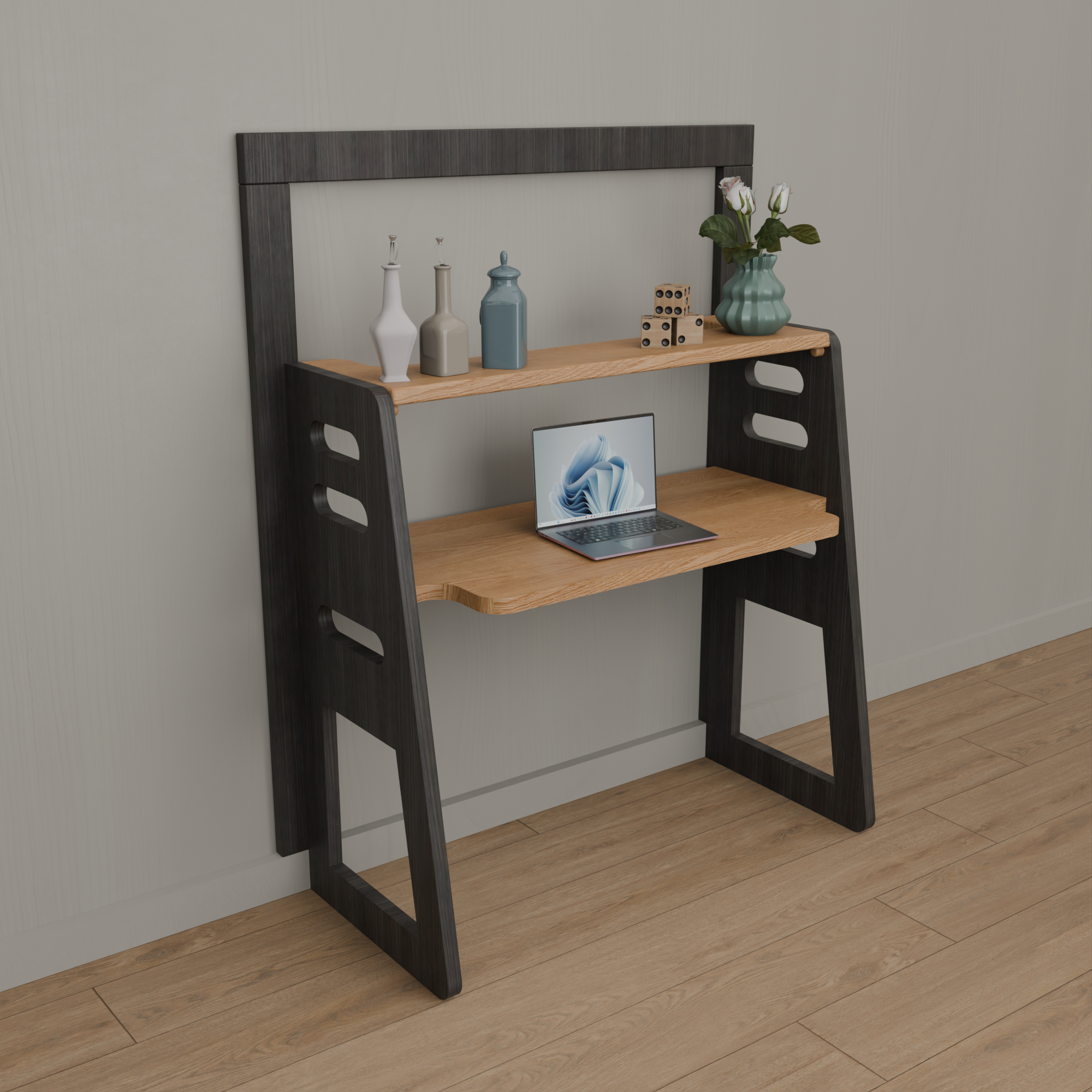 Dual-Tier Aero-Desk | Wall-Mounted Folding Double Workstation