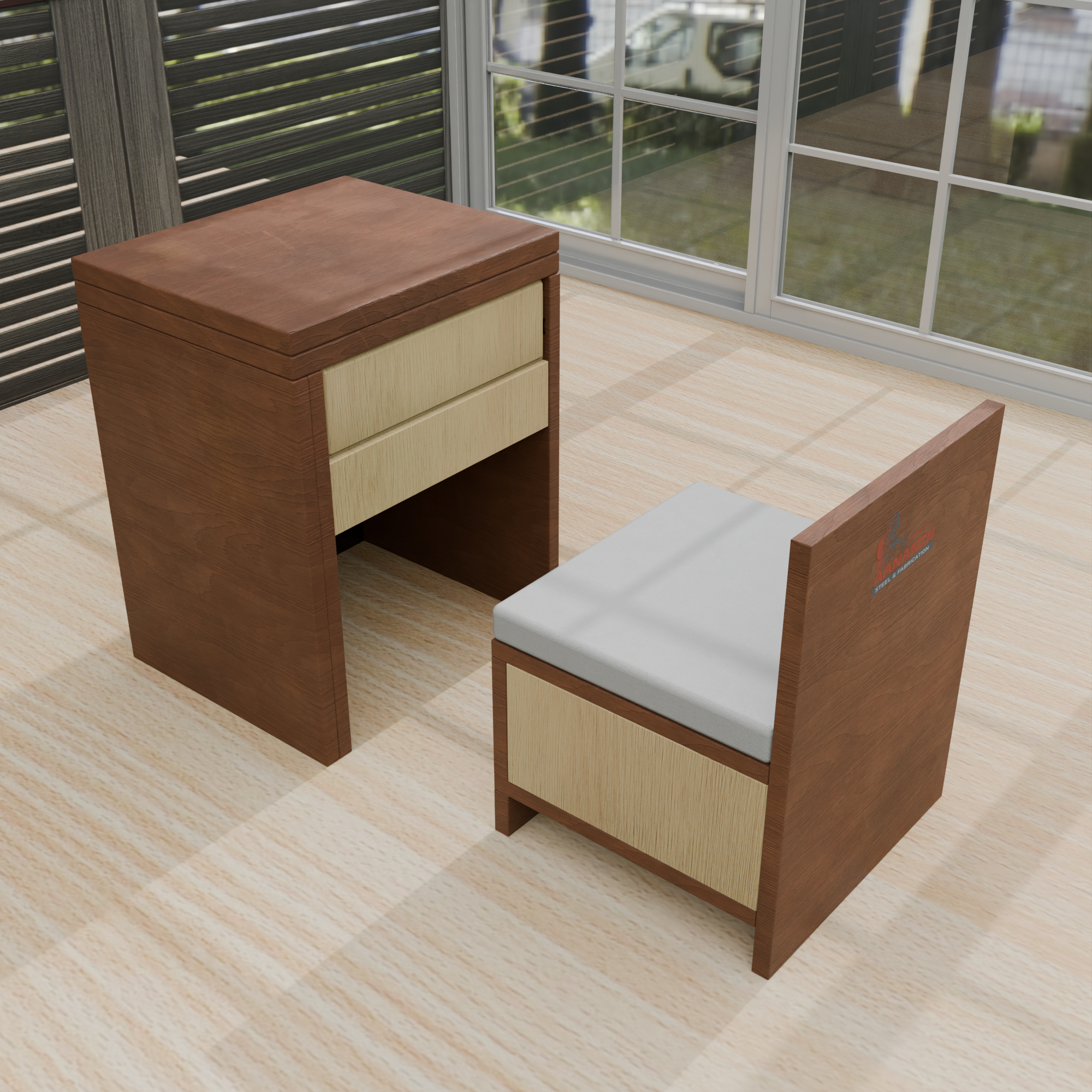 Dual-Persona Vanity & Study Station | All-in-One Compact Desk with Nested Hidden Chair