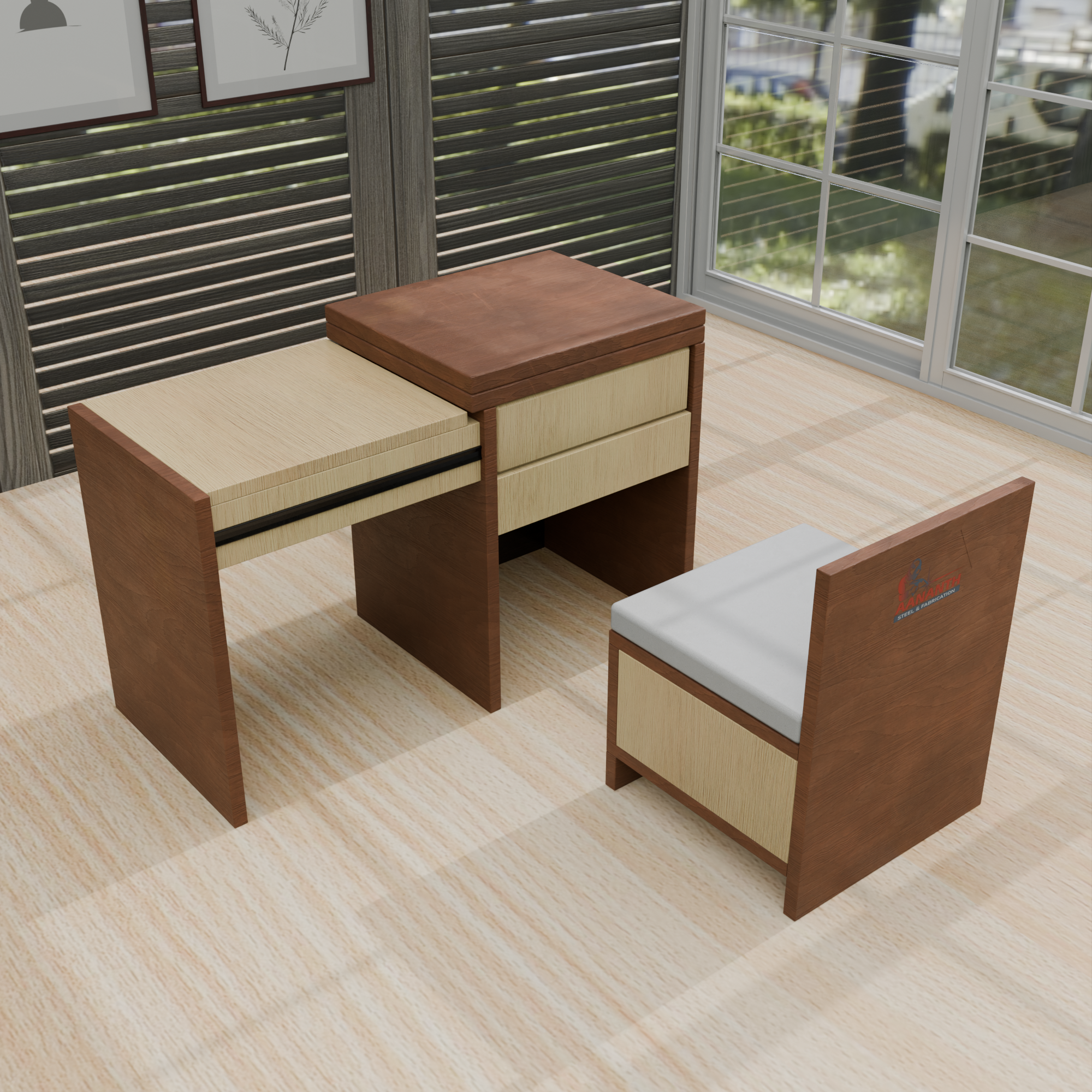 Dual-Persona Vanity & Study Station | All-in-One Compact Desk with Nested Hidden Chair
