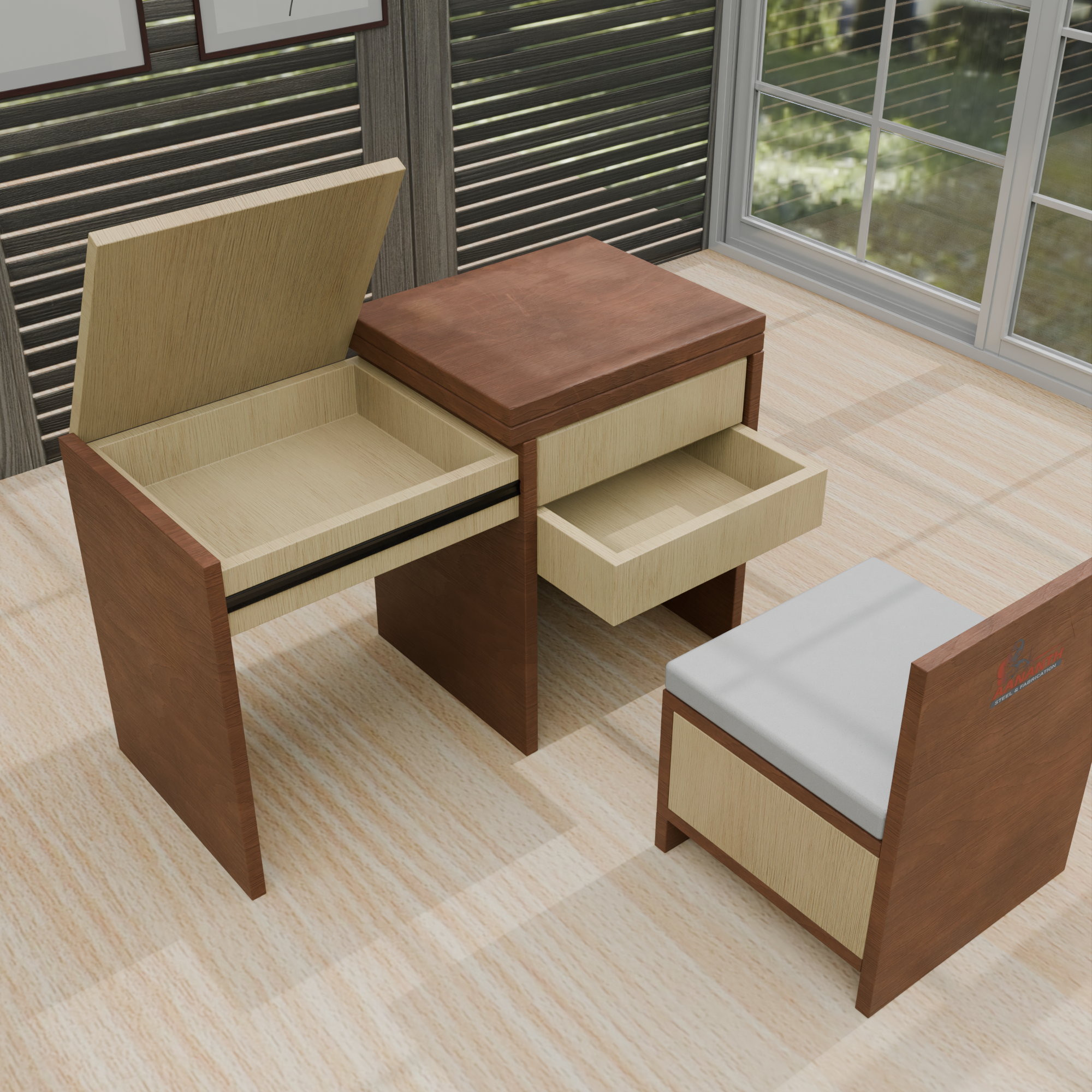 Dual-Persona Vanity & Study Station | All-in-One Compact Desk with Nested Hidden Chair