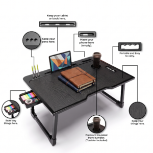 Junior Smart-Study Lap Desk | Portable Folding Bed Table for Kids