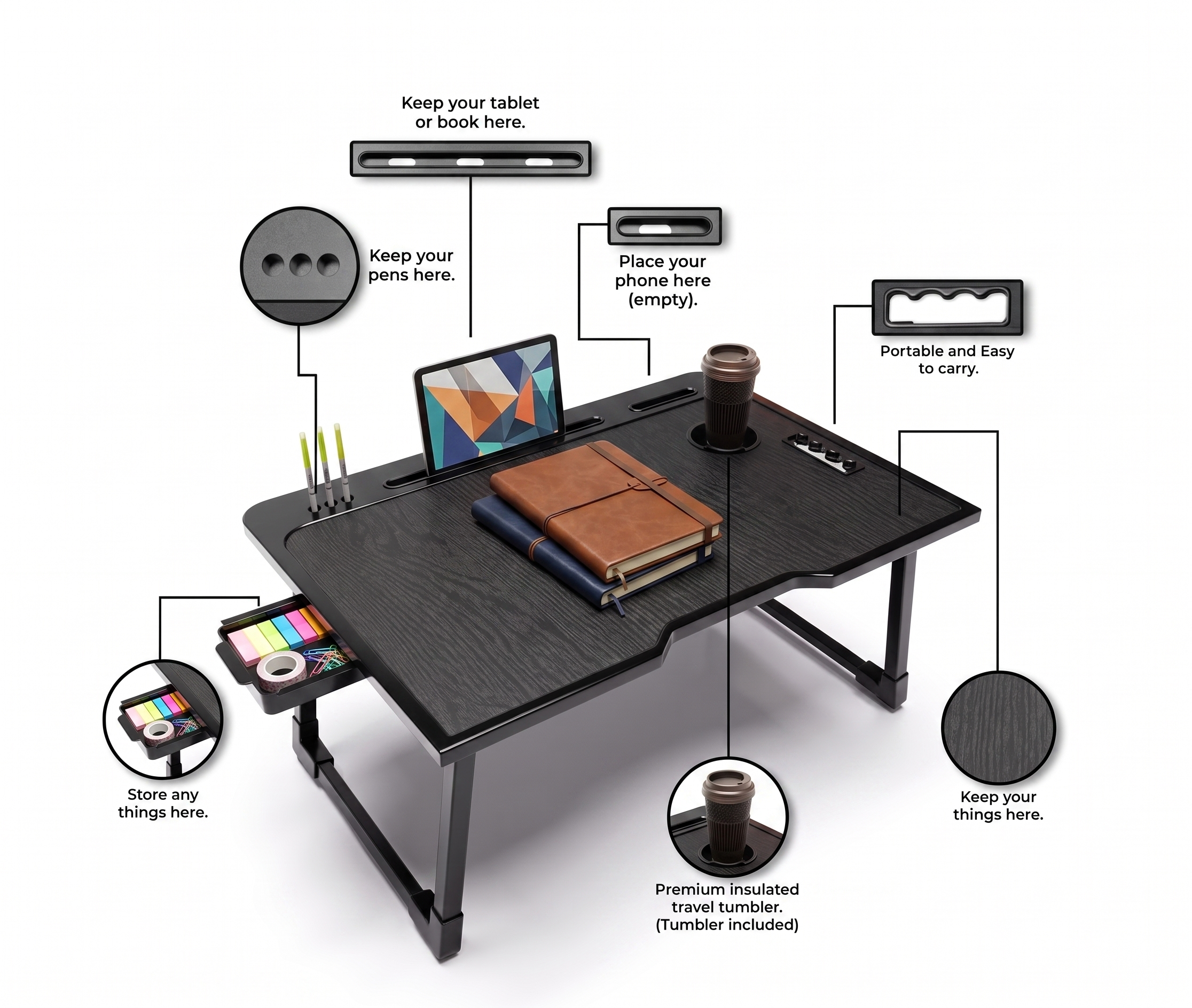 Junior Smart-Study Lap Desk | Portable Folding Bed Table for Kids